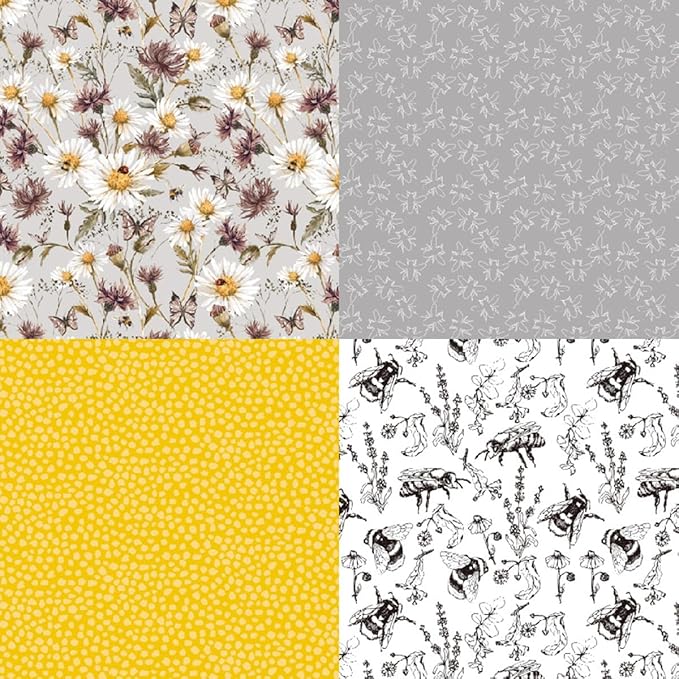 Honey Bee Flower Scrapbook Pad – 24 Sheets 6x6 Single-Side Craft Sheets for Card Making, Journals, DIY Projects, Vintage Yellow Black Floral Designs