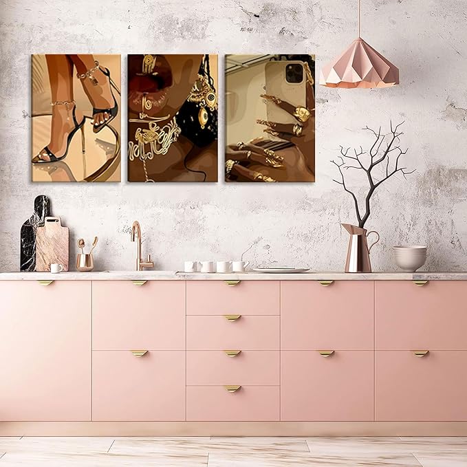 SOUHLP 3Pcs Fashion Black Girl Canvas Wall Art 3Pcs Vintage Fashion Canvas Wall Art There are two sets in this link and any one will be sent randomly for Living Room Bedroom Home Decoration 12x16in