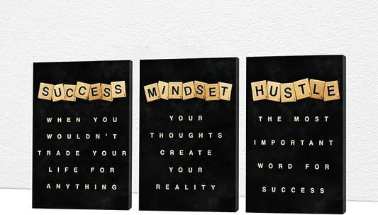 Office Wall Art - 3 Panel Motivational Canvas With Inspirational Quotes for Home and Company Decor, Positive Entrepreneur Words Poster Frame 12"x18"x3Pcs