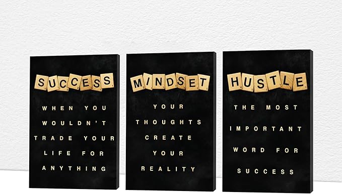 Office Wall Art - 3 Panel Motivational Canvas With Inspirational Quotes for Home Office, Positive Entrepreneur Words Poster Frame for Company Decor 20"x30"x3Pcs