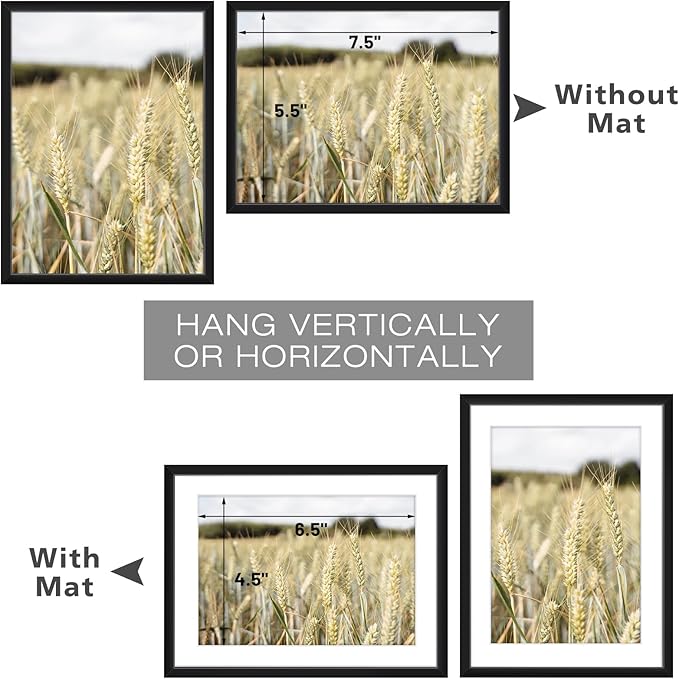 Golden State Art, Gallery Wall Frame Set of 6 - Black 6x8 Aluminum Photo Frames with Mat for 5x7 Pictures - 6 x 8 inch Metal Frame with Real Glass Cover - Elegant Home or Office Decor