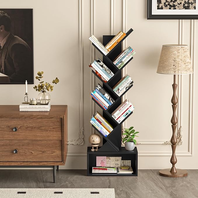 9 Tier Tree Bookshelf,Christmas Green Bookcase for Narrow Space, Storage Organizer Floor Standing Bookshelves for Books, Tall Book Case for Home Office, Living Room, Bedroom