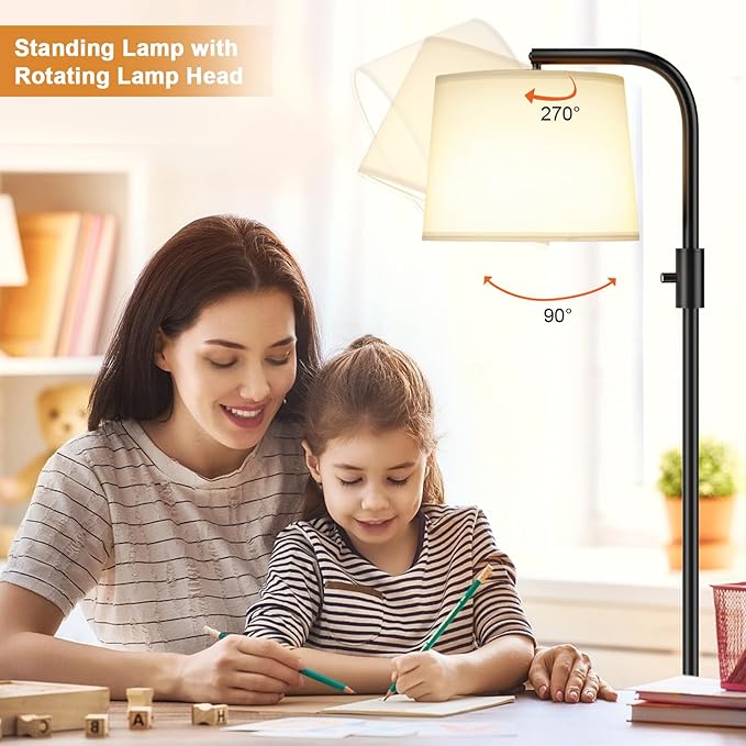 Ambimall 𝐅𝐮𝐥𝐥𝐲 𝐃𝐢𝐦𝐦𝐚𝐛𝐥𝐞 Floor Lamp - Floor Lamps with 9W 𝐋𝐄𝐃 Bulb, Standing Lamps for Living Room with Adjust Head, Modern Standing Tall Light Rotary Switch for Office(Black and White)