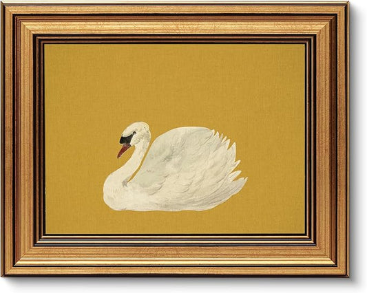 VIYYIEA Vintage Gold Framed Wall Art for Living Room, Swan Canvas Prints Home Decor, Oil Painting Picture, Bedroom Wall Decor Gifts for Friends or Family -【Swan Yellow】-(10L x 8W)