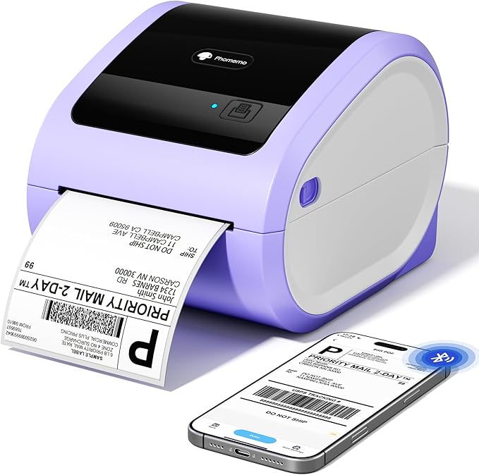 Phomemo D520BT Bluetooth Thermal Label Printer, 4X6 Wireless Shipping Label Printer Build-in Holder, Thermal Label Maker for Shipping Package, Compatible with Amazon, USPS, Shopify, Purple