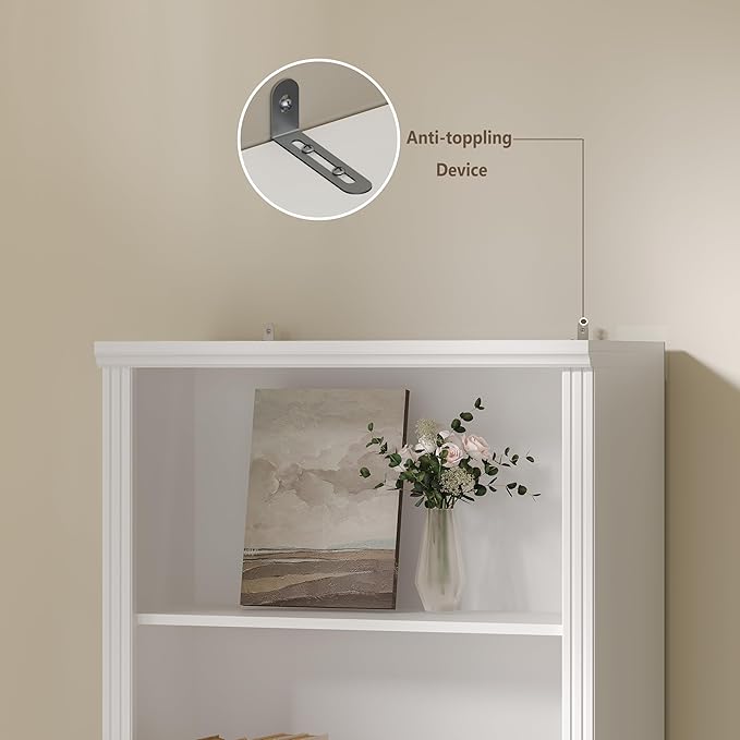Tall Bookshelf, 6-Tier Bookcase with 2 Adjustable Shelves, Modern Farmhouse Storage for Living Room, Entryway, Office, 23.6" W x 74.8" H x 10.6" D, White