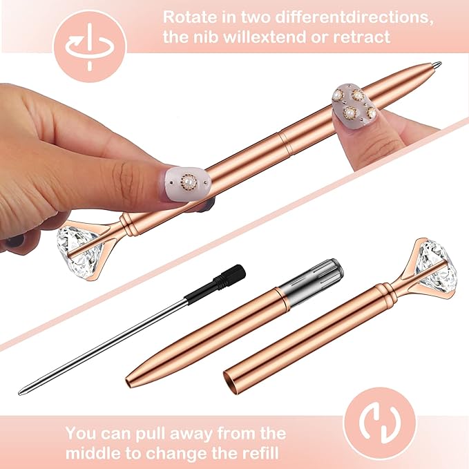 PASISIBICK 16 Pcs Big Diamond Pens-Bling Wedding Crystal Metal Ballpoint Pens with Black Ink (4 Mixed Colors)