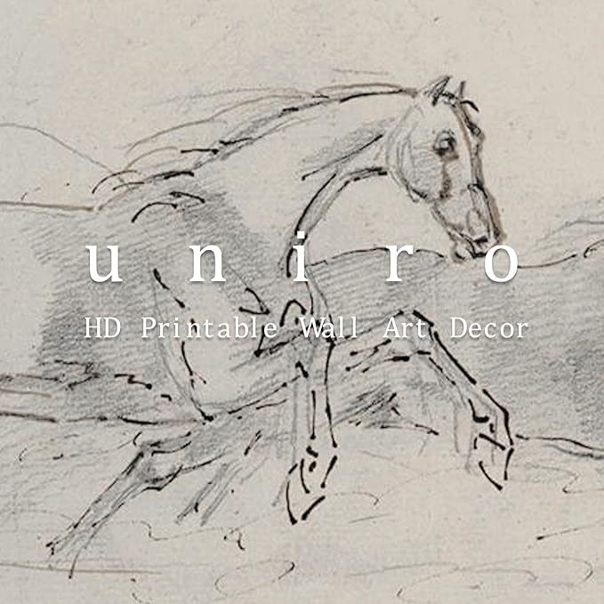 uniro Vintage Equestrian Sport Wall Art Print Horse sport sketch Neutral Retro Wall Art for Home Decor Farmhouse Animal Farm Drawing Horse Lover Gift -8" x 10"-UNFRAMED