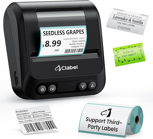 CLABEL 320B Label Maker 3 Inch Bluetooth Barcode Printer Thermal Label Printer Compatible for Small Business,Address, Office, 1 Roll 70x40mm Label