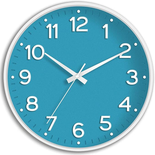 Wall Clock 12 Inch Silent Wall Clocks Battery Operated-Modern Non Ticking Analog Clock Decorative for Kitchen Bedroom Office (Blue)