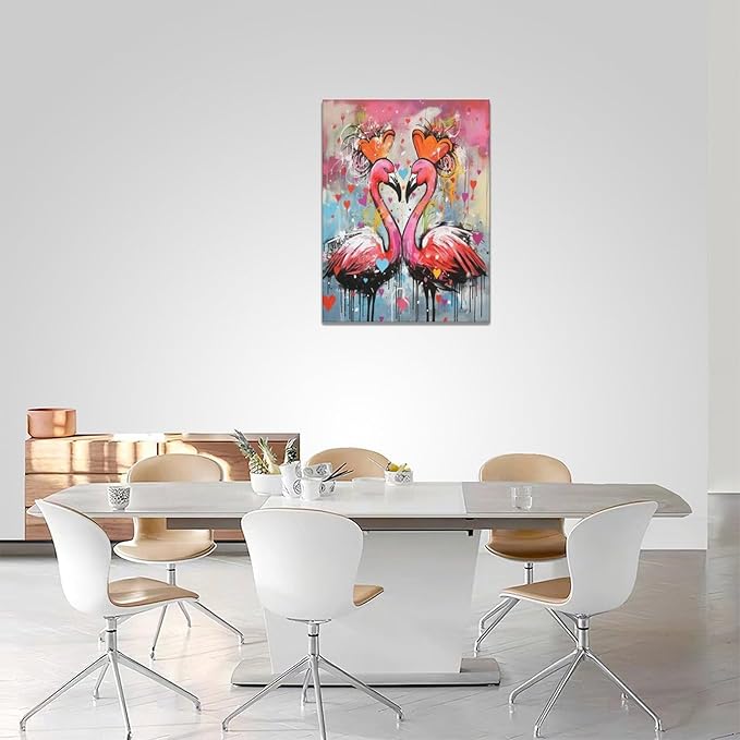 yerretin Flamingo Wall Art Banksy Graffiti Pictures Wall Decor Pink Canvas Painting Modern Home Decoration Artwork for Bathroom Bedroom Living Room Office Framed 12"x16"