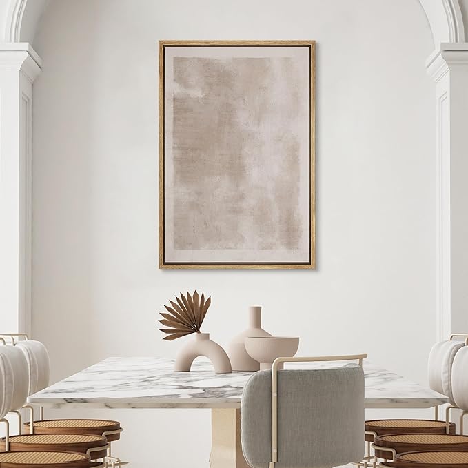 SIGNWIN Framed Canvas Print Wall Art Faded Textured Brown & White Color Blocks Abstract Illustrations Minimalism Contemporary Nordic Decorative for Living Room, Bedroom, Office - 16"x24" Natural