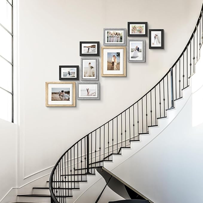 Picture Frames, Made of Real Glass and Wooden Frame, Gallery Photo Frames Set of 10 for Collage Wall Decor, Multi Sizes Including 8x10, 5x7, 4x6 for Mounting or Tabletop Display, Multi Color