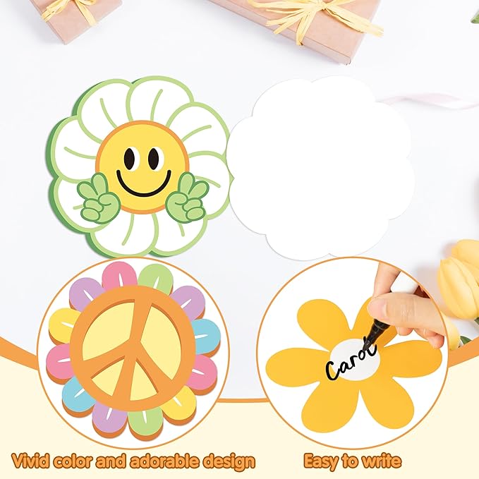 Xqumoi Retro Groovin' Into Spring Bulletin Board Decorations - 86Pcs Groovy Hippie Boho Spring Flowers Cutouts Name Tags Checkerboard Boarder Trim School Classroom Home Office Chalkboard Wall Decor
