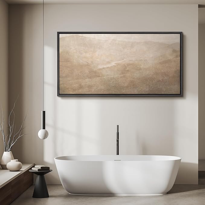 SIGNFORD Extra Large Framed Canvas Soft Sandstone Valley Abstract Landscape Illustrations Modern Art Calm Warm for Living Room, Bedroom, Office - 60"x30"