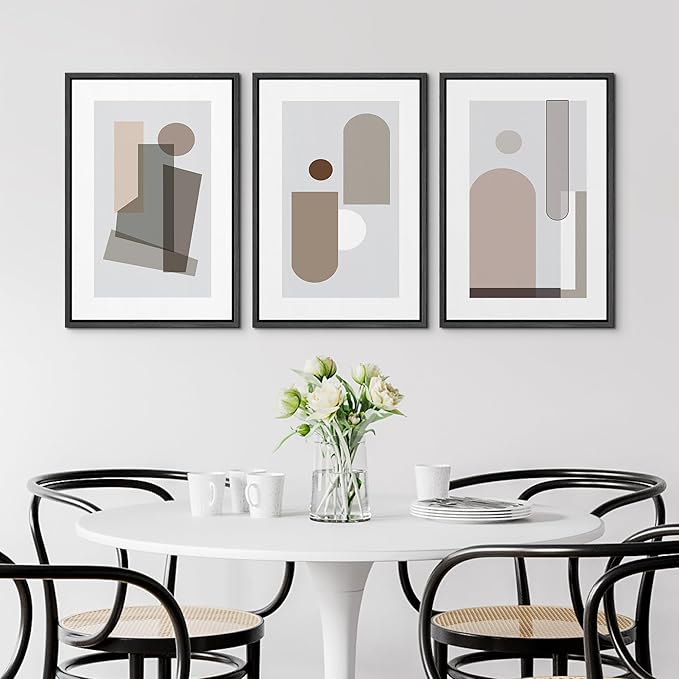 SIGNFORD Framed Wall Art Print Set Small & Large Transparent Polygons Abstract Shapes Digital Art Modern Art Contemporary Colorful for Living Room, Bedroom, Office - 16"x24"x3 Black