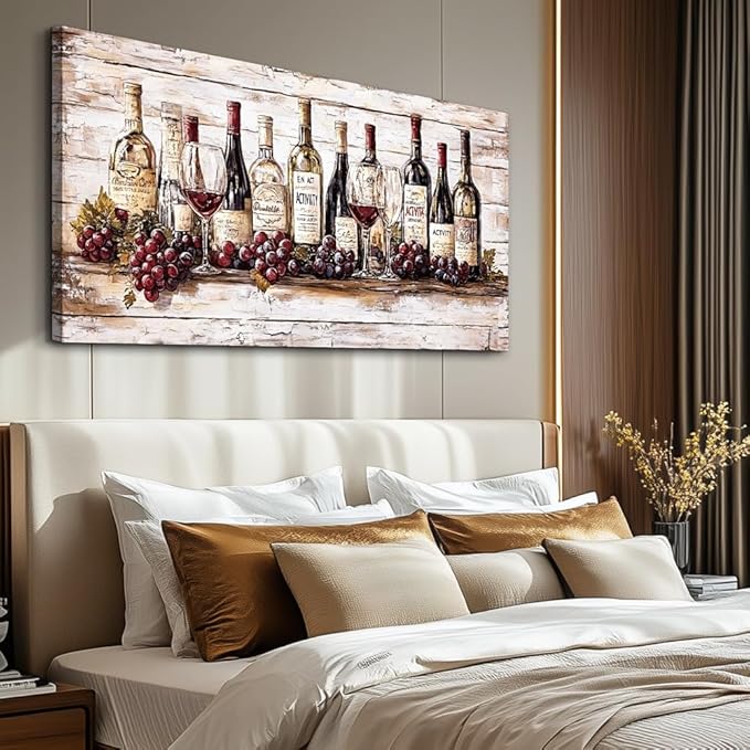 QIYILEXWART Canvas Wall Art For Living Room Large Wall Decor For Kitchen Bedroom Decorations Farmhouse Pictures Wine Bottle Painting Stretched And Framed Artworks Room Ready To Hang