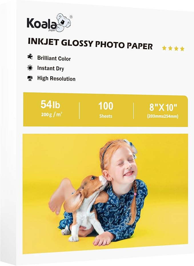 Koala Glossy Inkjet Photo Paper Thick 8X10 Inches 100 Sheets 54lb Picture Paper for Inkjet Printer Use DYE INK for Family Photos 200gsm