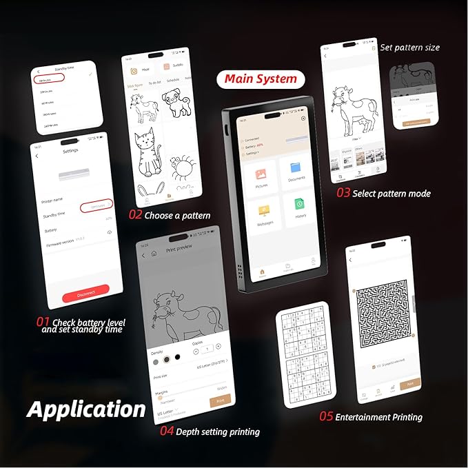 Yinhing Portable Travel Thermal Printer,Bluetooth Inkless A4 Mobile Printer with 10 Sheet Paper,for Office Study Meeting,Supports File Printing and Image Printing