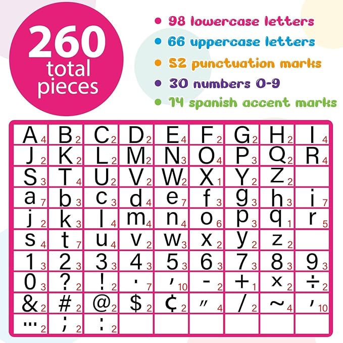 260 PCS Bulletin Board Letters for Classroom 4” Letters Combo Pack Set Colorful Rainbow Classroom Decorations Alphabet Numbers Symbols Letters for Bulletin Board Cutouts Card for Classroom Decor