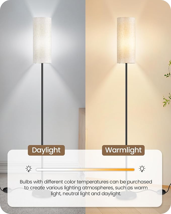 2 Pack Floor Lamp, Pole Lamp with Foot Switch, Modern Standing Lamp, Minimalist Freestanding Lamp (Bulb Not Included), for Living Room, Bedroom Office, Black and Beige, E16LDP205
