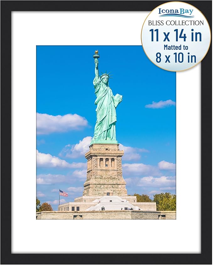 Icona Bay - 11x14 Black Picture Frame with Removable Mat for 8x10 Photo - Modern Style Engineered Wood Frame - Wall Mount Only - Bliss Collection