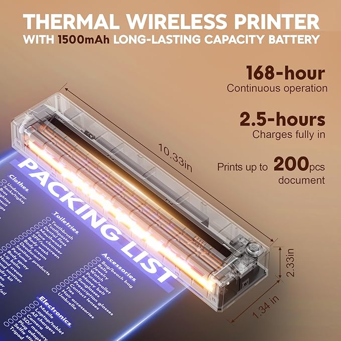 Portable Wireless Inkless Printer for Home Travel, M9 Small Bluetooth Thermal Printer Support 8.5" X 11" Letter & A4 Thermal Paper, Compatible with Phone, PC for School, Office, with 10 Paper
