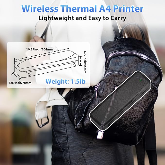 Phomemo Portable Printer, M833 Upgrade Portable Inkless Wireless Printers for Travel, Bluetooth Label Printer Support 8.5'' x 11'' US Letter & A4 Thermal Paper, Suitable for Home Office Business