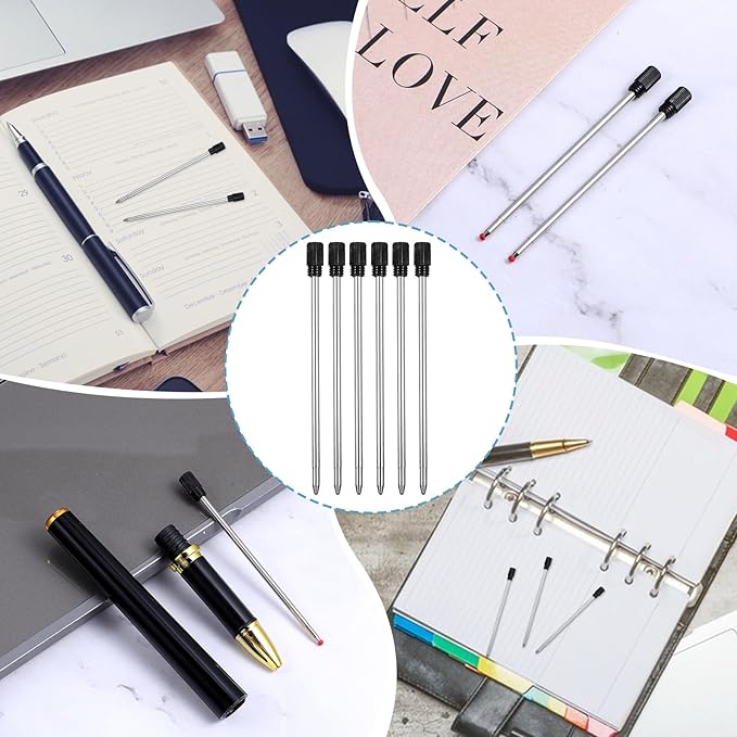 20PCS 2.75in Black Ballpoint Pen Refills, Replaceable 1mm Tip Black Ink Refill Metal Medium Point D1 Refills Metal Ink Pens Refill