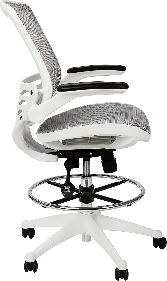Flash Furniture Waylon Mid-Back Swivel Office Chair with Adjustable Foot Ring and Seat Height, Ergonomic Mesh Chair with Armrests, Gray/White