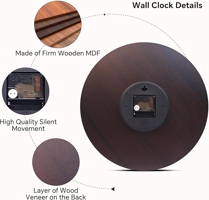 8 Inch Wall Clock Easy to Read Arabic Numerals Wooden Round Wall Clock Silent Non-Ticking Battery Operated Home Wall Clocks Retro French Country Style Art Decor Hanging Clock