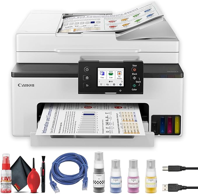Canon MAXIFY GX2020 Wireless MegaTank All-in-One Color Printer Bundle | Print Copy Scan Fax | for Home Office Small Business High Volume Documents + Cleaning Kit + Ethernet Cable + More (8 Items)