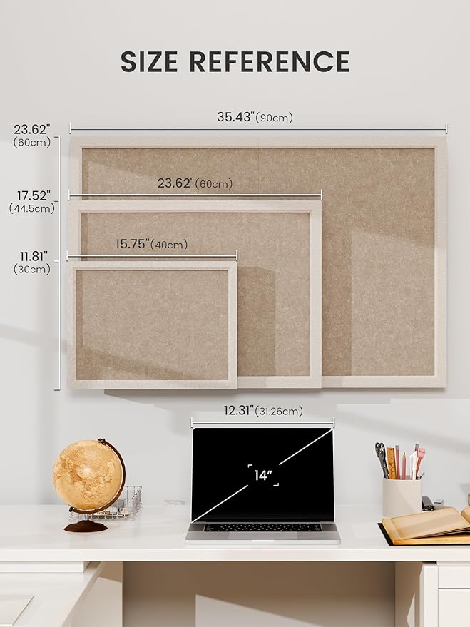 Fluxynara Felt Cork Board Alternative, Felt Bulletin Board 16" x 12" Oatmeal Frame with 8 Adhesive Tabs, Pin Board for Home Office, Classroom, Entryway, Kitchen Wall Decor—Deep Camel