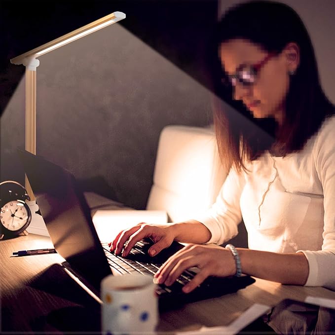 LED Desk Lamp with USB Charging Port Dimmable Eye Caring Table Lamp for Home Office, Touch Control with 5 Lighting Modes 3 Level Brightness