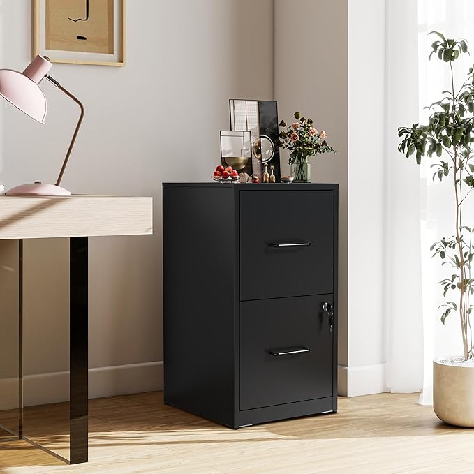 2 Drawer File Cabinet with Lock, Metal Filing Cabinet for Home Office, Vertical File Cabinet for Letter/Legal/A4/F4 Documents, Easy to Assemble Steel Storage Cabinet