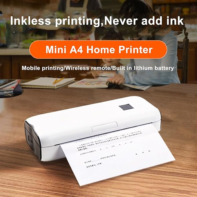 Portable A4 Thermal Printer Inkless Printing Machine Rechargeable Thermal Printer Mobile Label Printer for Travel Home School Office
