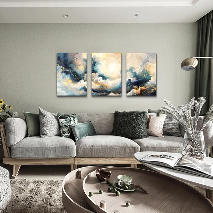TTHYUEWS Canvas Wall Art - Modern & Minimalist Abstract Ink Paintings - Framed Canvas Prints for Living Room, Bedroom, Office & Bathroom - 3 Piece Set