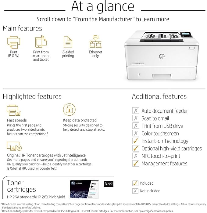 HP Laserjet Pro M402dn Monochrome Printer, Amazon Dash Replenishment Ready (C5F94A) (Renewed)