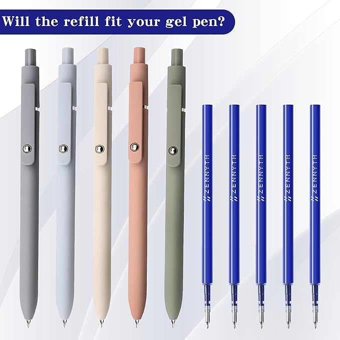 Gel Pen Refills 0.5MM for Click pens with Spring, Quick Drying Ink Pen Refills Smooth Writing pens for Journaling (Blue)