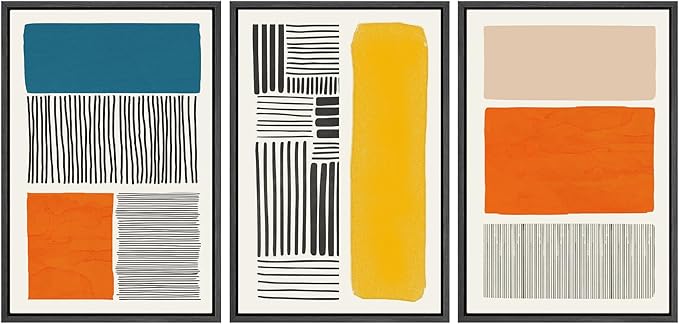 SIGNWIN Framed Canvas Print Wall Art Set Mid-Century Bright Color Block Collage Abstract Shapes Illustrations Minimalism Bohemian Decorative for Living Room, Bedroom, Office - 24"x36"x3 Black