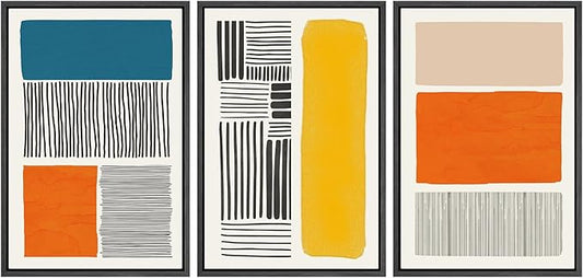 SIGNWIN Framed Canvas Print Wall Art Set Mid-Century Bright Color Block Collage Abstract Shapes Illustrations Minimalism Bohemian Decorative for Living Room, Bedroom, Office - 24"x36"x3 Black