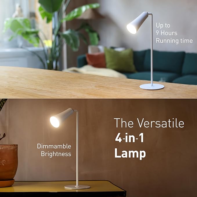 Flute Lamp - 4-in-1 Rechargeable LED Desk, Wall, Clamp Lamp & Flashlight with Magnetic Base, 4-Level Brightness, 270° Flexible Arm, USB-C Charging, Ideal for Home Office & Bedside - White