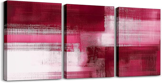 jejeloiu Pink Red Abstract Art 3 Piece Canvas Wall Art for Living Room Bedroom Modern Art Picture Wall Decor 12"x16"x3pcs Abstract Oil Painting Office Decorations Artwork Posters