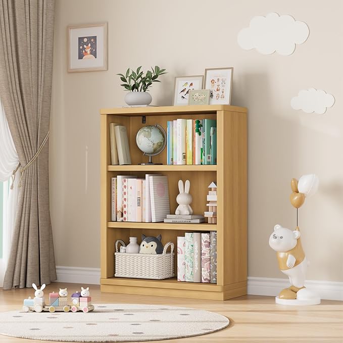Rresyet 3 -Tier Bookcase, 42" Tall Book Shelf, 31” Wide Bookshelves, Wooden Bookcase Display Storage for Home Office, Living Room and Study Room (Wood)