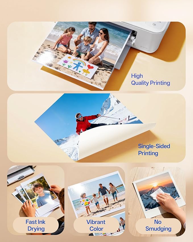 Glossy Thin Inkjet Paper 8.5x11 Inches, 110 Sheets brochure paper, 115gsm Photo Paper for Inkjet Printer with Dye Ink for Custom Chip Bag Party Favors