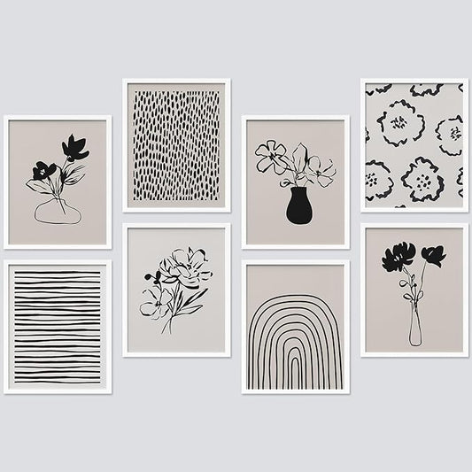 SIGNWIN Framed Poster Bathroom Decor 11"x14"x 8 White, Wall Art Room Decor Multicolor for Living Room, Bedroom, Office Duotone Black & White Floral Botanical Flower Nature Abstract Shapes