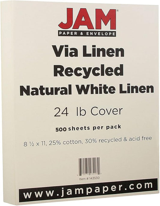 JAM PAPER Strathmore 32lb Paper - 90 GSM - 8.5 x 11 - Natural White Linen - 500 Sheets/Ream