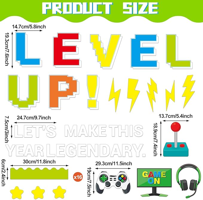 Video Game Theme Bulletin Board Set Level Up Classroom Decoration Video Game Growth Mindset Positive Come On Paper Cutouts for Back to School Home Nursery Chalkboard Wall Decor Party Supplies