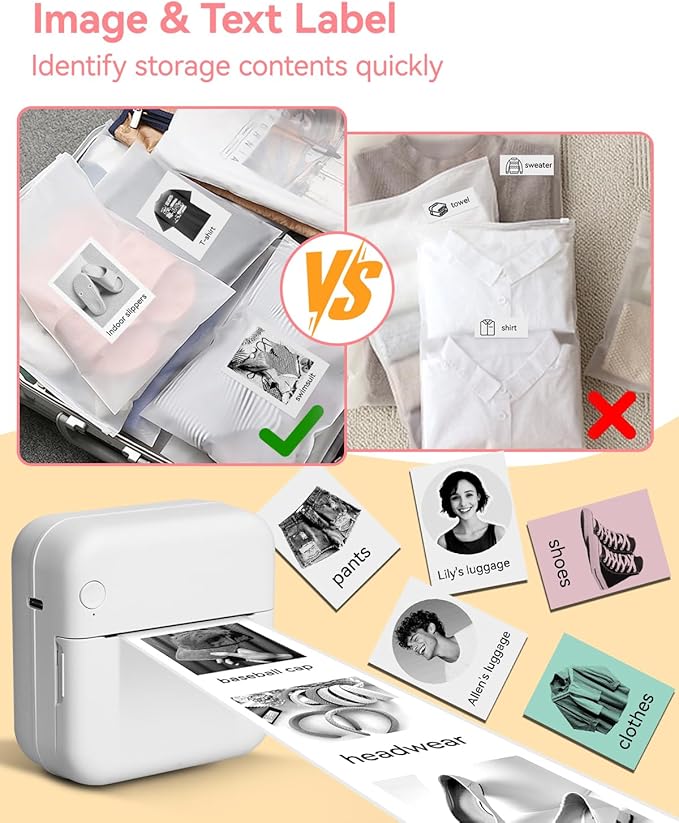 Aptika Sticker Printer - Mini Portable Printer with 14 Rolls Sticky Papers, Bluetooth Thermal Maker Machine for Students Children Birthday, Compatible with for iPhone/Android, Pink
