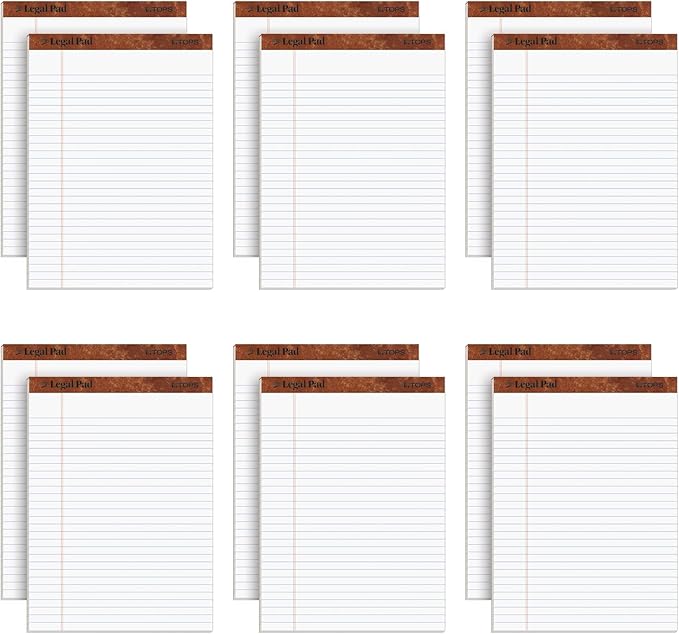 TOPS 8.5 x 11 3/4 Legal Pads, 12 Pack, The Legal Pad Brand, Wide Ruled, White Paper, 50 Sheets Per Writing Pad, Made in the USA (7533)